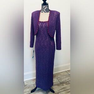 Purple Stretch lace Maxi Dress & Bolero jacket fully lined Size 14